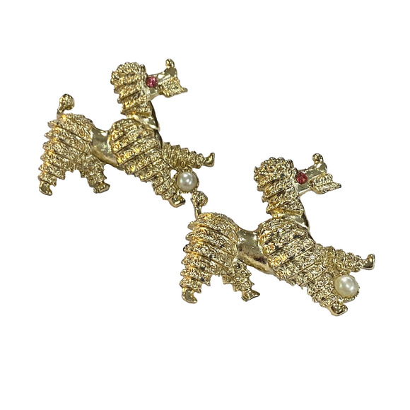 Vintage Gold Tone Poodle Dog Scatter Pins (2) Textured Dimensional Kitschy 1950s - Picture 1 of 5